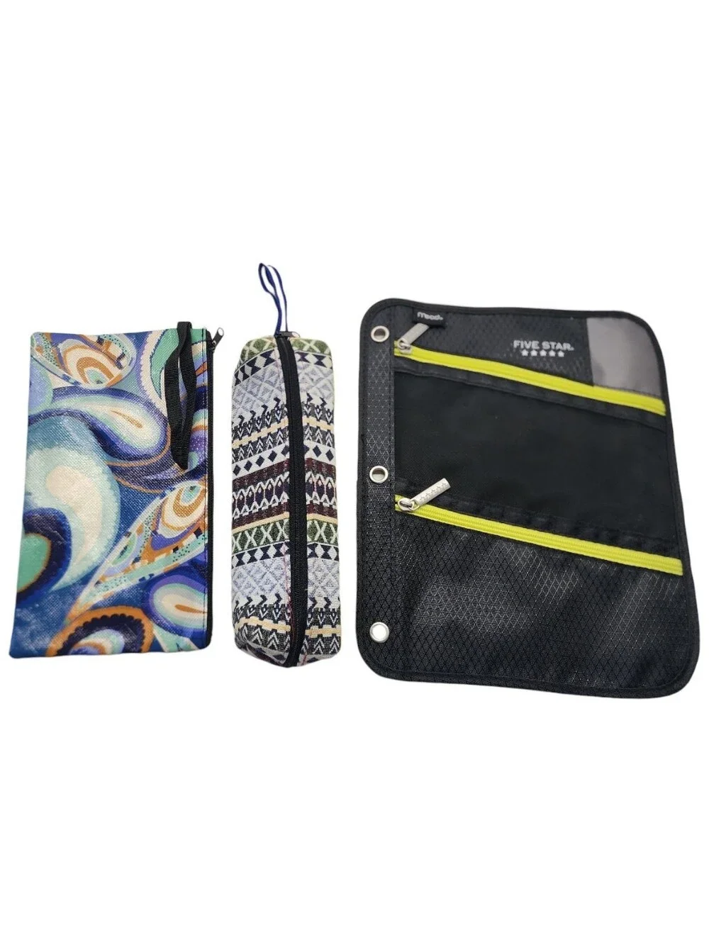 3pc Five Star & Patterned Pencil Pouches